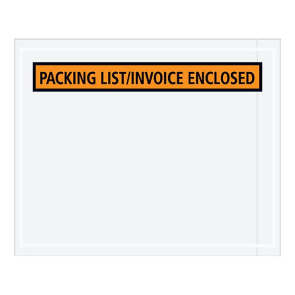 Lavex 4 1/2" x 5 1/2" 2 Mil Orange Panel Face Printed Polyethylene Packing List / Invoice Envelope - 1,000/Case