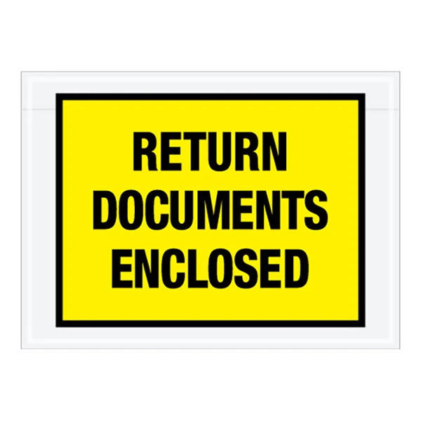 Lavex 5 1/2" x 7 1/2" 2 Mil Yellow Full Face Printed Polyethylene Return Documents Enclosed Envelope - 1,000/Case