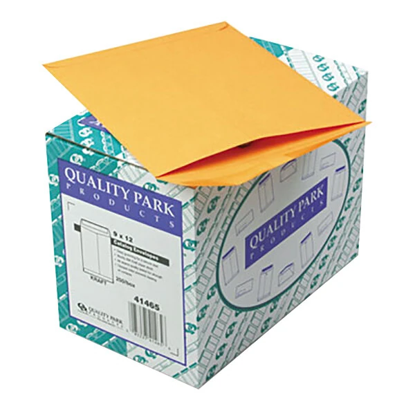 Quality Park 41465 #90 9" x 12" Brown Kraft Gummed Seal File Envelope - 250/Box