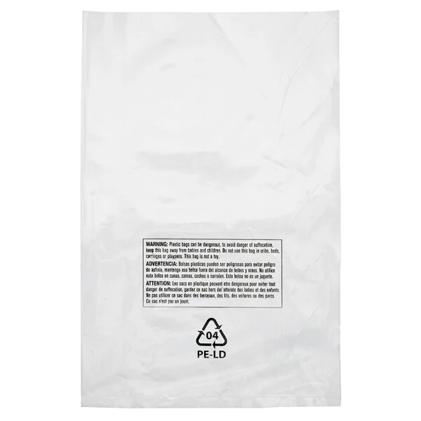 Lavex 12" x 18" Clear Polyethylene Layflat Bag with Suffocation Warning Label and 2 Mil Thickness - 1,000/Case