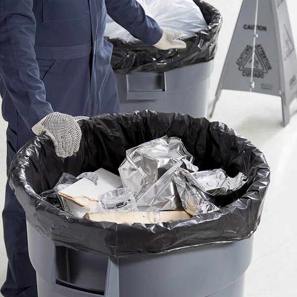 Lavex Hercules 56 Gallon 1.8 Mil 43" x 48" Low-Density Heavy-Duty Black Can Liner / Trash Bag - 100/Case