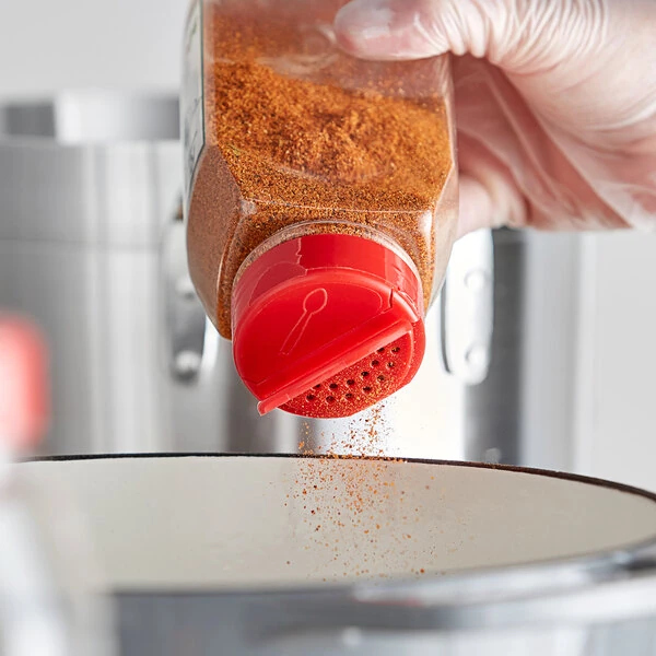 53/485 Red Dual-Flapper Induction-Lined Spice Lid with 13 Holes - 100/Pack