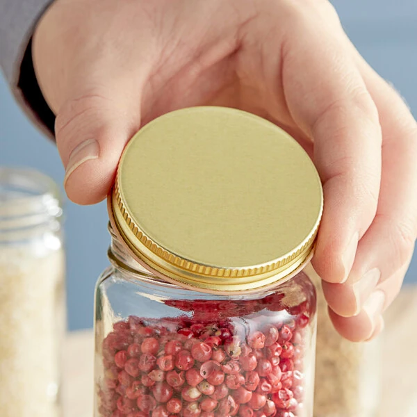 58/400 Gold Metal Lid with Plastisol Liner - 100/Pack