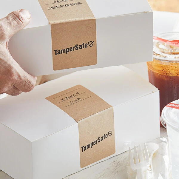 Choice TamperSafe 2 1/2" x 6" Kraft Paper Tamper-Evident Label - 250/Roll