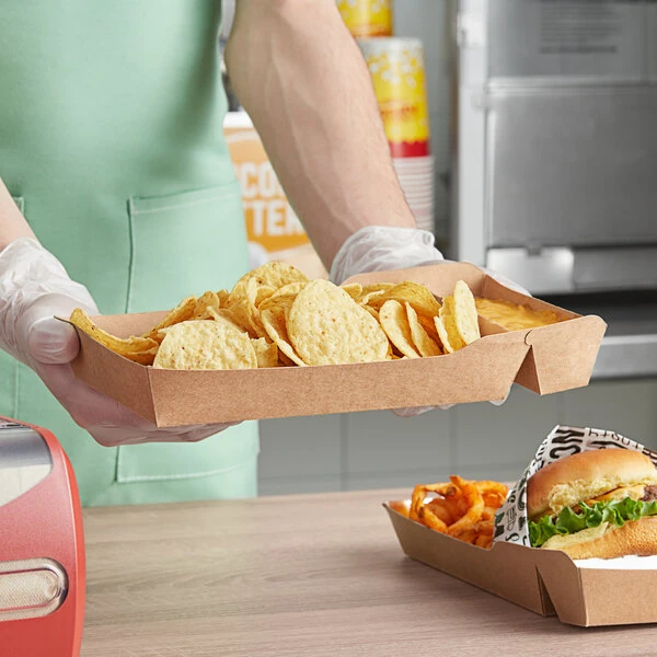 Carnival King 10 lb. Large Two-Compartment Paper Food Tray 10" x 4 3/4" x 1 3/8" - 500/Case