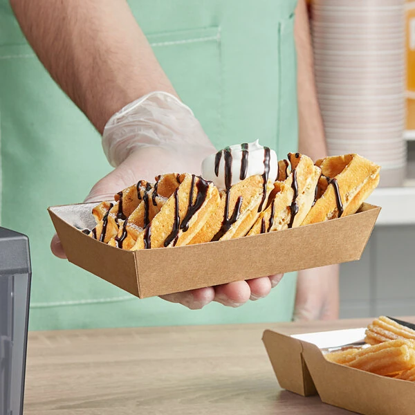 Carnival King 3 lb. Medium Foiled Paper Food Tray 6 1/8" x 3 5/16" x 1 7/16" - 500/Case