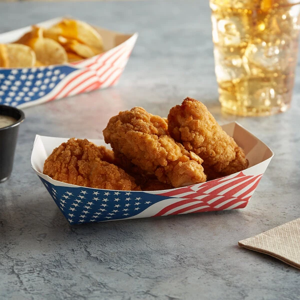 #100 1 lb. USA Flag Paper Food Tray - 1,000/Case