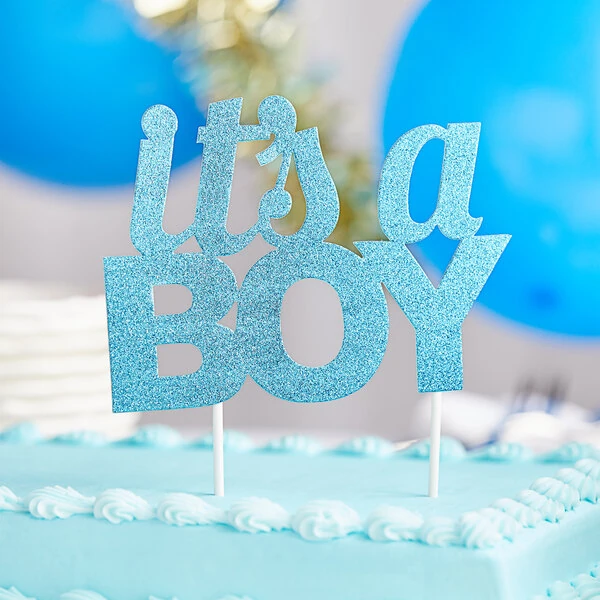 Creative Converting 335053 Blue Glitter "It's a Boy" Cake Topper - 12/Case