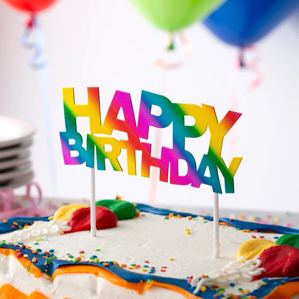Creative Converting 331795 6" x 7" Rainbow "Happy Birthday" Cake Topper - 12/Case