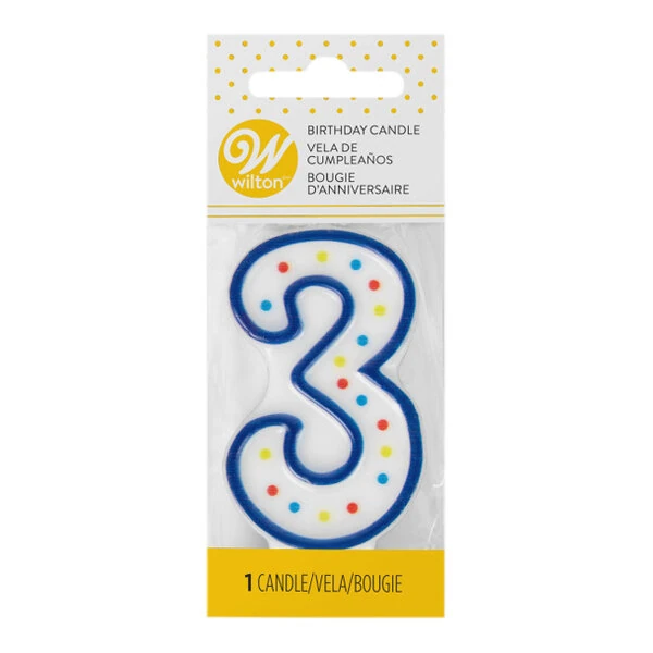 Wilton Blue Polka Dot "3" Candle