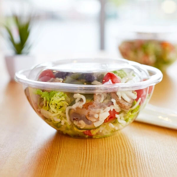 Eco-Products EP-SB32 32 oz. Clear Compostable Plastic Salad Bowl with Lid - 150/Case