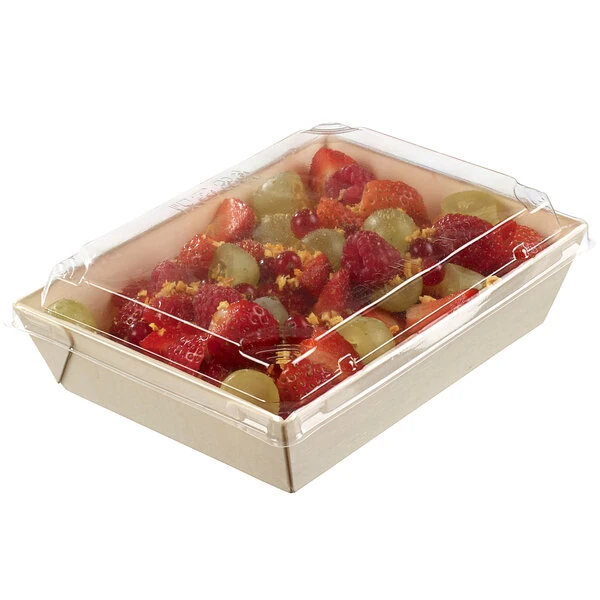 Solia 7 5/16" x 5 5/16" Laminated Wooden Punnet with Clear Plastic Lid - 200/Case