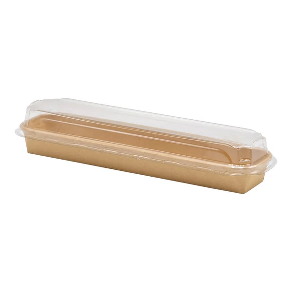 VerTerra 12" x 3" x 2" Paperboard Kraft Tray with PET Lid - 200/Case
