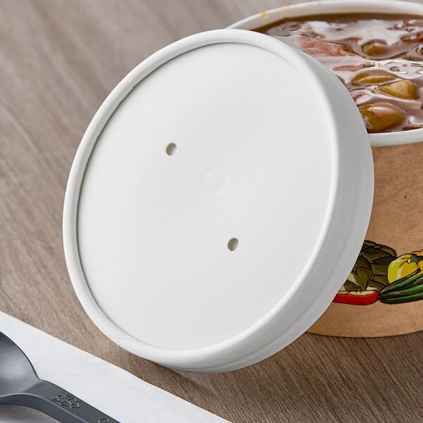 Choice 6-16 oz. White Paper Soup / Hot Food Cup Vented Lid - 50/Pack