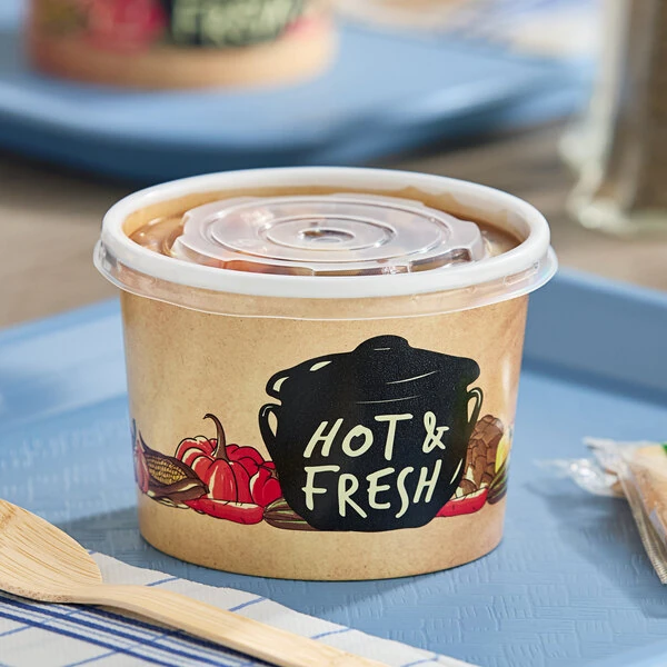Choice 12 oz. Medley Double Poly-Coated Paper Soup / Hot Food Cup with Vented Plastic Lid - 250/Case