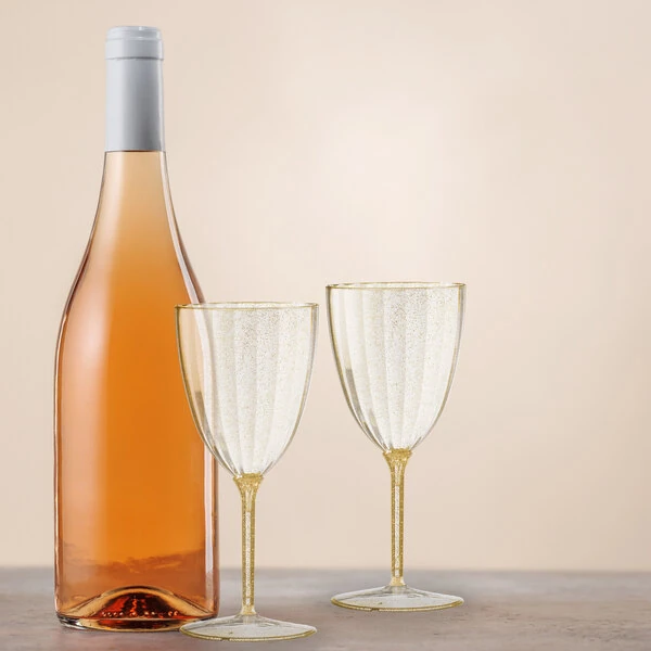 Posh Setting 7 oz. Gold Glitter 1-Piece Plastic Wine Goblet - 96/Case