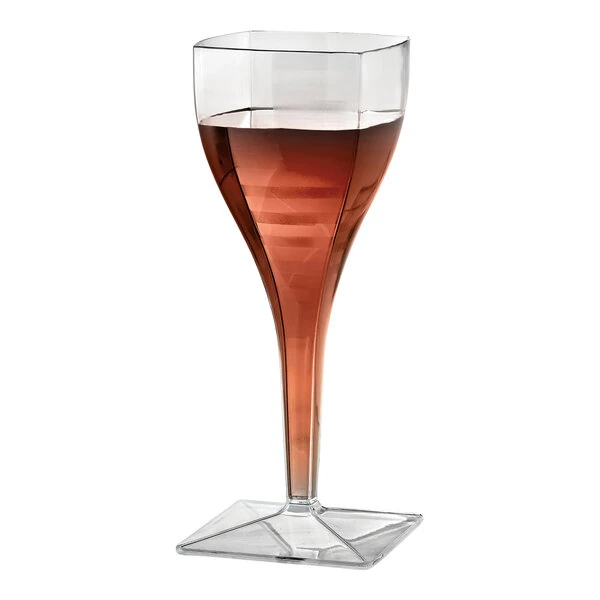 Fineline Solid Squares 8 oz. Clear Plastic Wine Glass - 72/Case