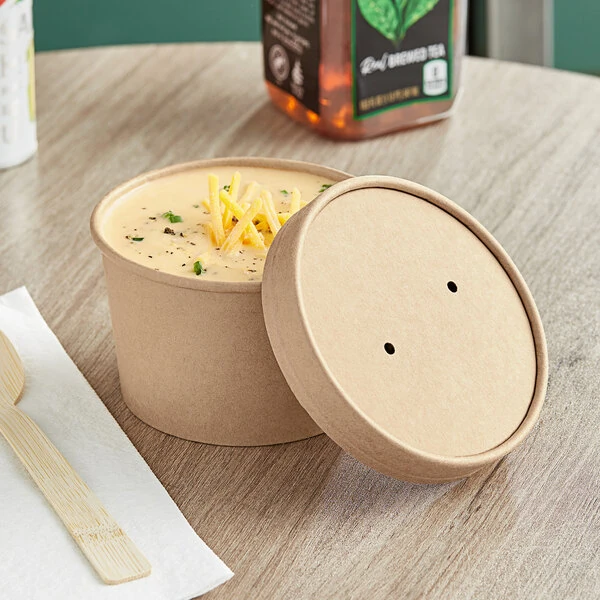 Choice 12 oz. Kraft Poly-Coated Paper Food Cup with Vented Paper Lid - 25/Pack