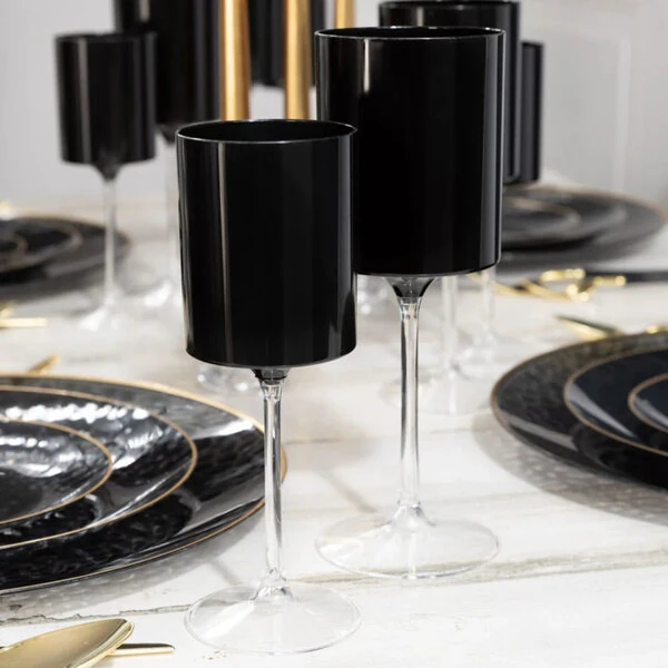 Posh Setting 9 oz. Two-Toned Black and Clear Plastic Wine Goblet - 60/Case