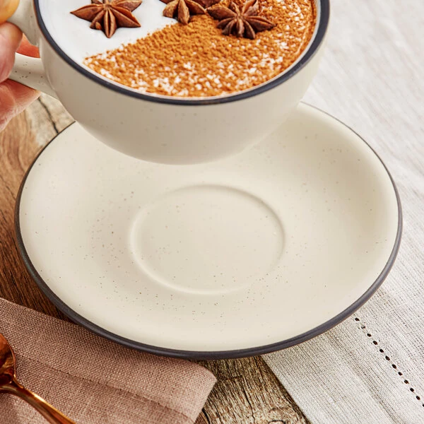 Acopa Embers 5 1/2" Cream White Matte Stoneware Saucer - Sample