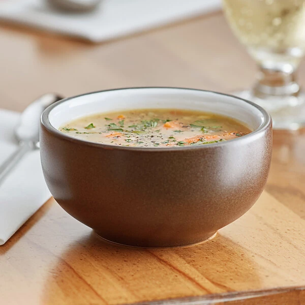 Acopa Embers 10 oz. Hickory Brown Matte Stoneware Bowl - Sample