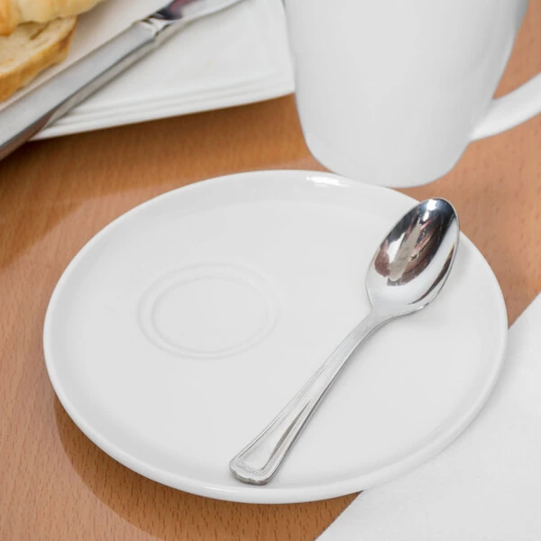 Libbey Slenda 5 1/4" Royal Rideau White Porcelain Double Well Saucer - Sample