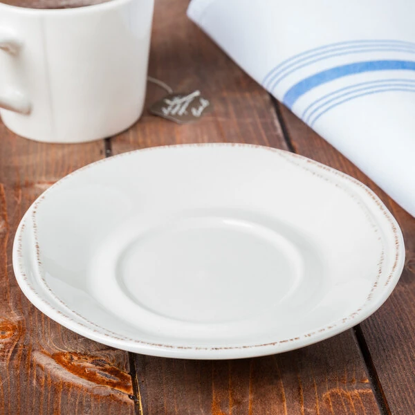 Libbey Farmhouse 6 1/4" Round Cream Porcelain Saucer - Sample