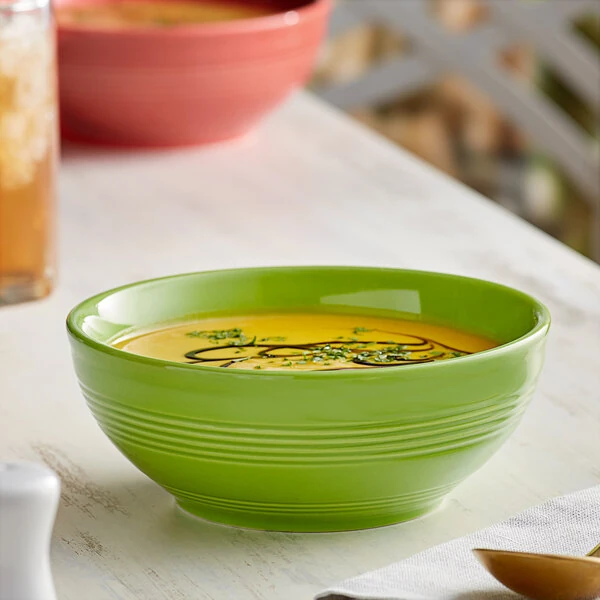 Acopa Capri 19 oz. Bamboo Green Stoneware Bistro Bowl - Sample