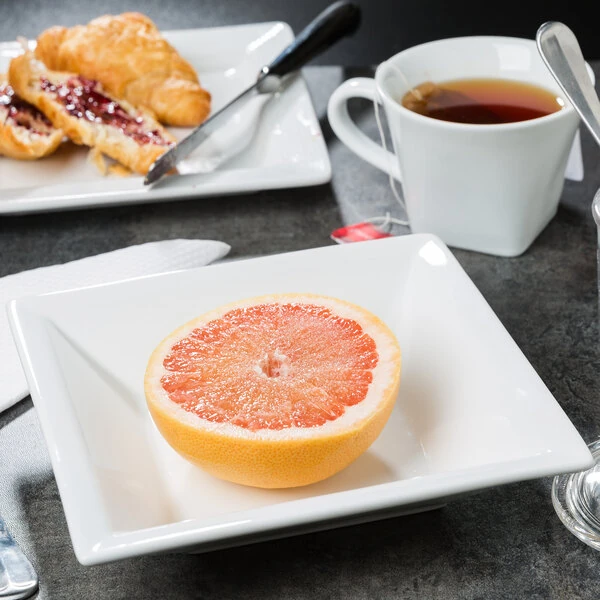 Libbey Slate 12 oz. Ultra Bright White Wide Rim Square Porcelain Grapefruit Bowl - Sample