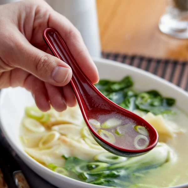 Thunder Group 7003JBR .75 oz. Two-Tone Red and Black Melamine Wonton Soup Spoon - 12/Pack
