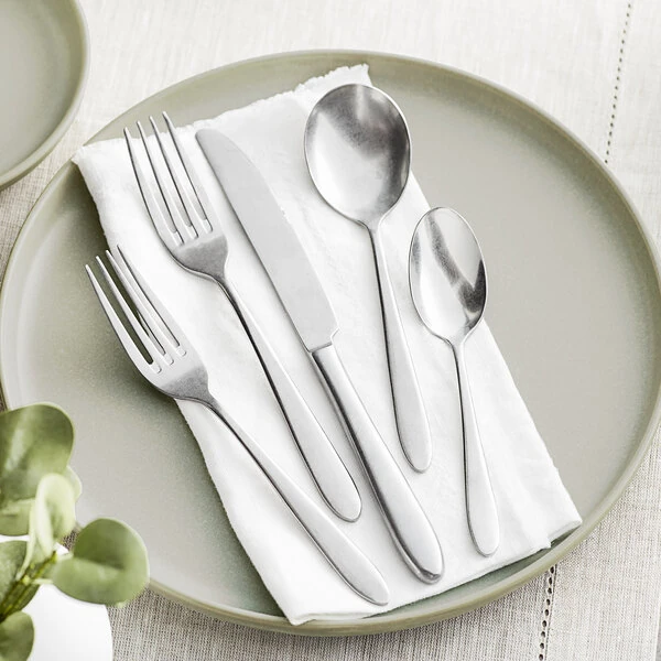 Acopa Pangea 18/8 Stainless Steel Extra Heavy Weight Flatware 5-Piece Set - Sample
