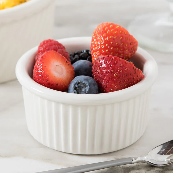 Tuxton BEX-0552 5.5 oz. Eggshell Fluted China Souffle / Ramekin - 48/Case