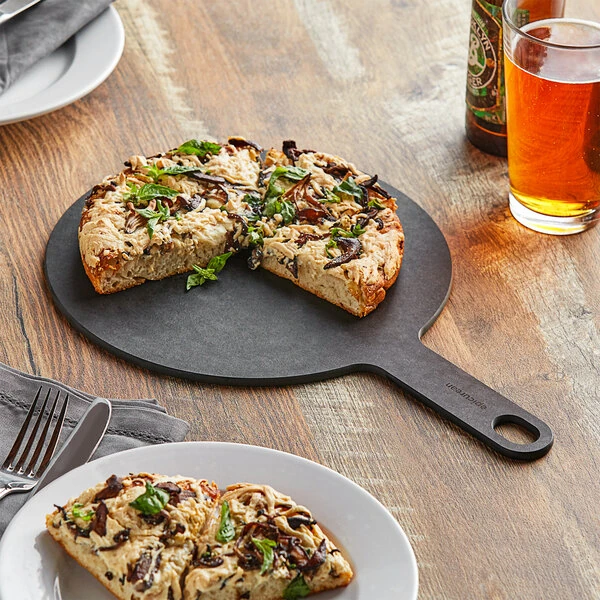 Epicurean 10" Slate Richlite Wood Fiber Round Pizza Board with 5" Handle 429-151002
