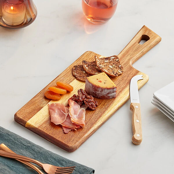 Acopa 10 1/2" x 6" Acacia Wood Serving Board with 5" Handle