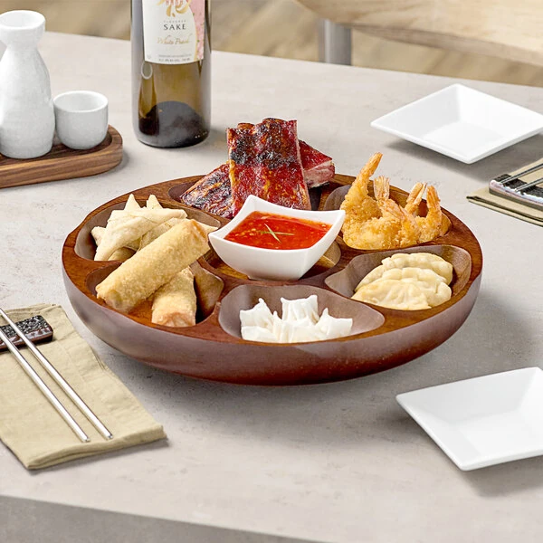 Town 14" 6-Compartment Carved Wooden Pu Pu / Appetizer Platter 51306