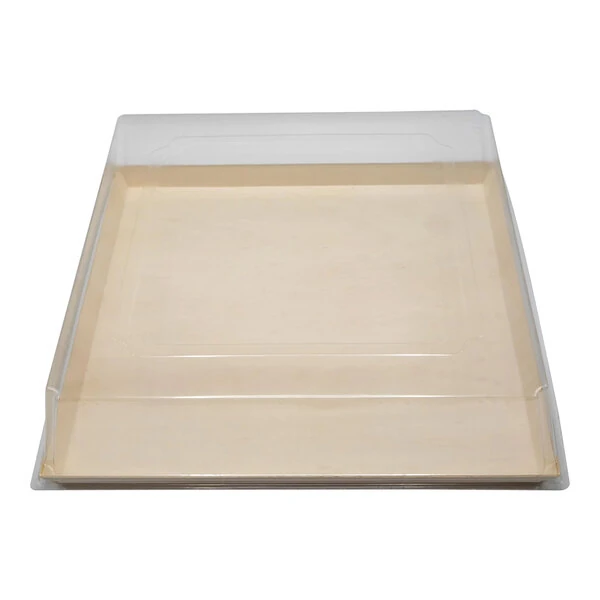 VerTerra 14" x 14" x 4 1/2" Balsa Wood Tray with Lid - 25/Case