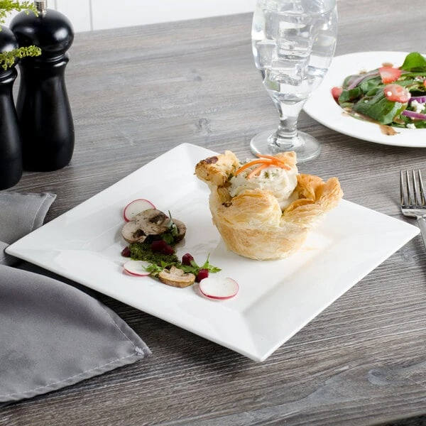 Bon Chef 5000009B Wide Rim 10 1/2" White Bone China Square Plate - 12/Pack