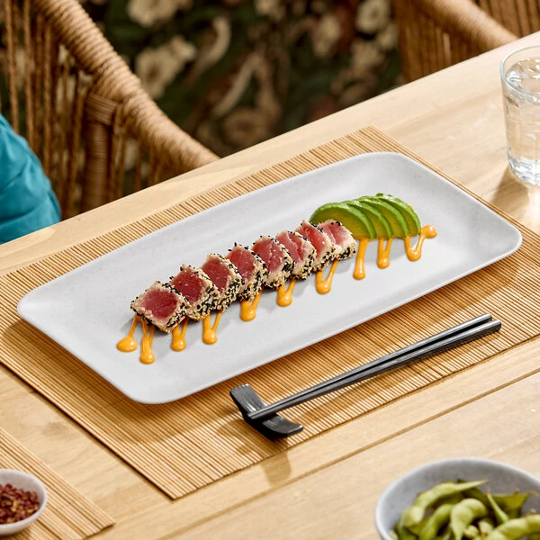 Acopa Cavern 14 7/8" x 7 1/2" White Rectangular Melamine Platter - 12/Case