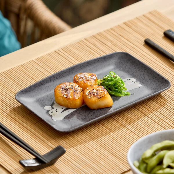 Acopa Cavern 8 5/16" x 5 3/16" Dark Gray Rectangular Melamine Platter - 12/Case