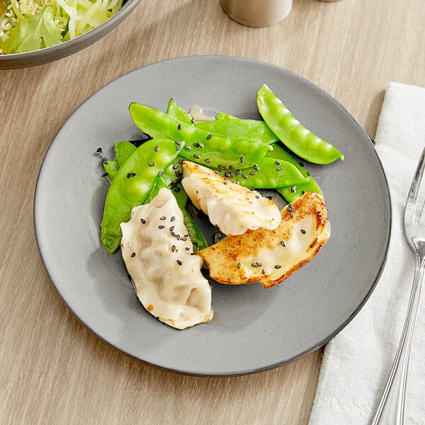 Acopa Apollo 7 1/2" Matte Gray and Black Coupe Melamine Plate - 12/Pack