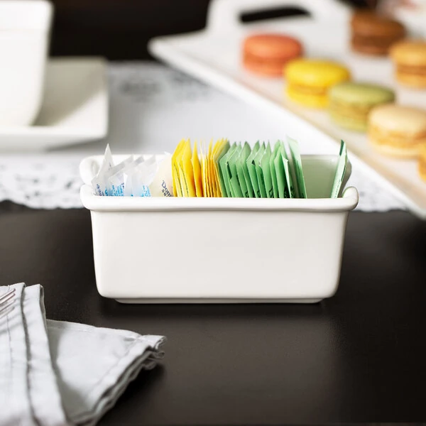 10 Strawberry Street WTR-5SQBX Whittier 5 1/8" x 2 7/8" White Porcelain Sugar Packet Holder - 48/Case