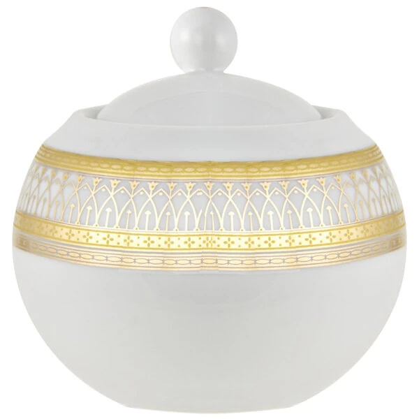 10 Strawberry Street IRIANA-18GLD Iriana 11 oz. Gold Porcelain Sugar Bowl with Lid - 6/Case