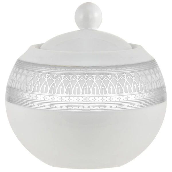 10 Strawberry Street IRIANA-18SLV Iriana 11 oz. Silver Porcelain Sugar Bowl with Lid - 6/Case
