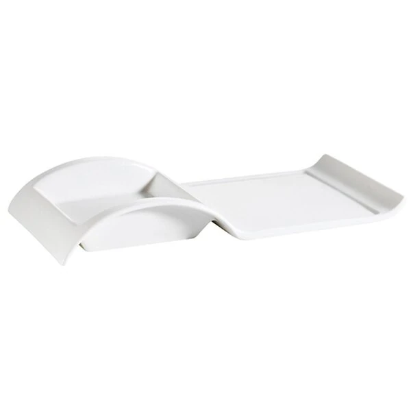 CAC PLT-10 Bone White Rectangular Porcelain Platter with Square Holder - 12/Case