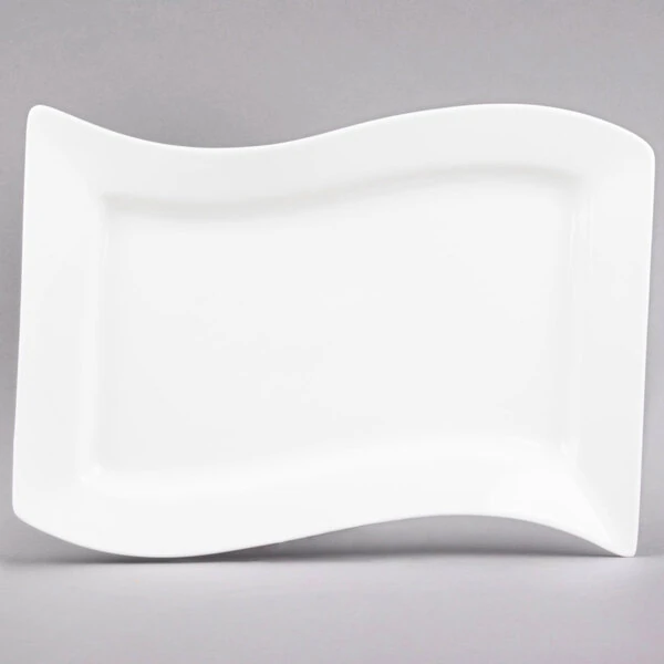 CAC MIA-51 Miami 15 1/2" x 10 1/2" Bone White Rectangular Porcelain Platter - 12/Case