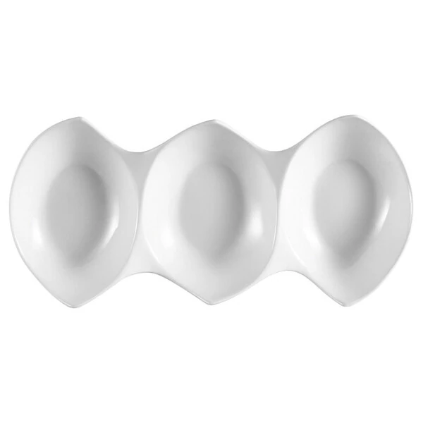 CAC COL-46 White Three Bowl Divided Tasting Dish 6" x 3 1/2" - 48/Case