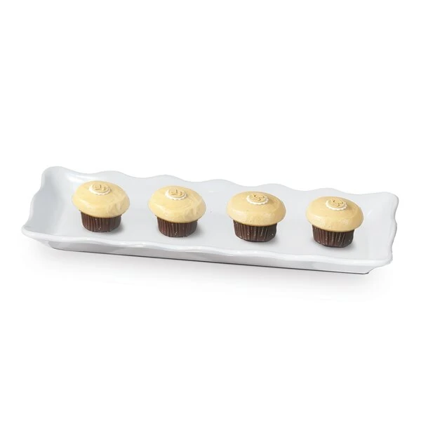 GET ML-128-W Bake and Brew 13 1/2" x 5 1/4" White Melamine Rectangular Display Tray - 12/Pack
