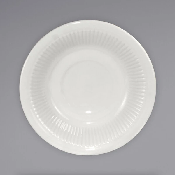 International Tableware Athena 5 1/2" Ivory (American White) Embossed Stoneware Saucer - 36/Case
