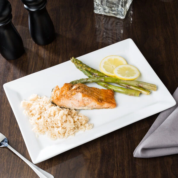Libbey Slate 12" x 8" Ultra Bright White Wide Rim Rectangular Porcelain Plate - 12/Case