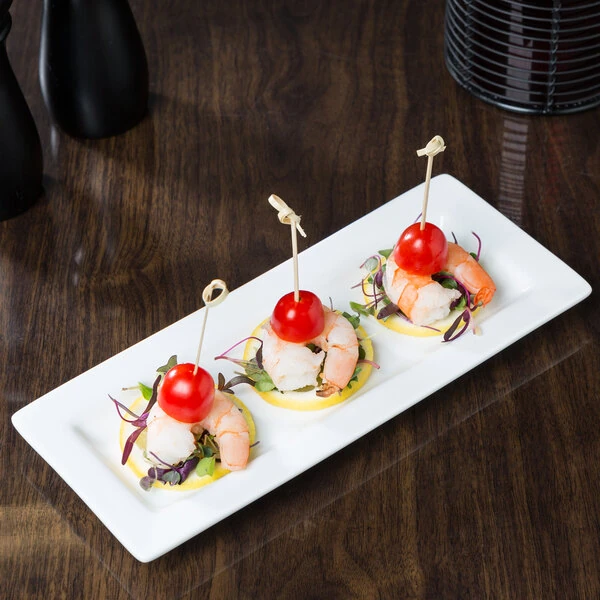 Libbey Slate 10 1/2" x 4 3/8" Ultra Bright White Wide Rim Rectangular Porcelain Plate - 12/Case